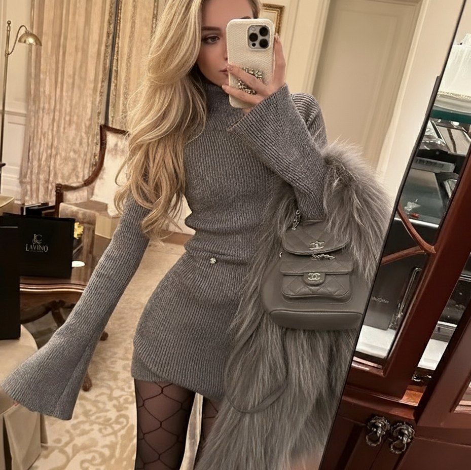 Fashionable Polo/Turtleneck Knit Dress
